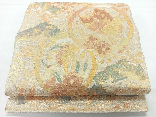 平和屋着物◎六通柄袋帯 花蝶丸文 金糸 正絹 逸品 CABL1710nb
