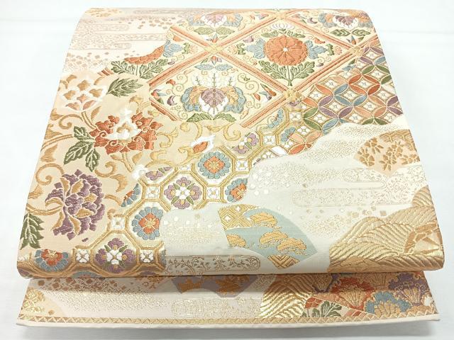 平和屋着物◎六通柄袋帯 唐織 道長能装典雅文 金糸 正絹 逸品 CABL1713nb