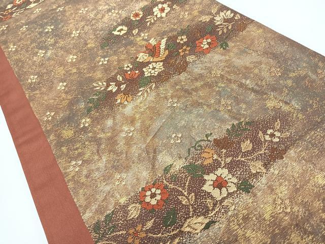 平和屋着物◎六通柄袋帯 花鳥文 金糸 正絹 逸品 CABL1715nb