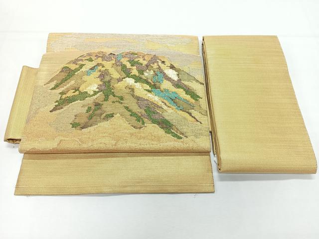 平和屋着物◎つけ帯 遠間風景文 すくい織 金糸 正絹 逸品 CABL1717nb