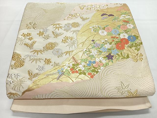 平和屋着物◎六通柄袋帯 カロ有り 名物裂道長紋 金銀糸 正絹 逸品 未使用 CABL1734nb