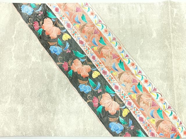平和屋着物◎太鼓柄袋帯 手描き 陶器花文 金銀糸 正絹 逸品 CABL1739nb