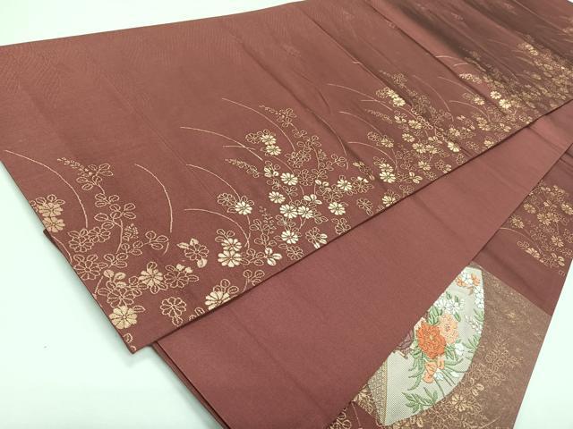 平和屋着物◎太鼓柄袋帯 地紙御所車飛鶴文 金糸 正絹 逸品 CABL1745nb