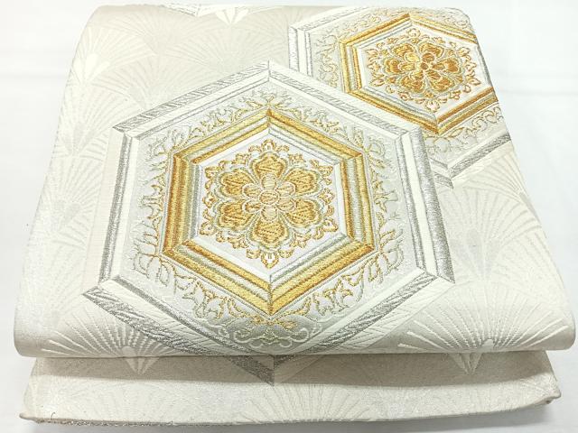 平和屋着物◎六通柄袋帯 唐織 亀甲花文 金銀糸 正絹 逸品 CABL1748nb