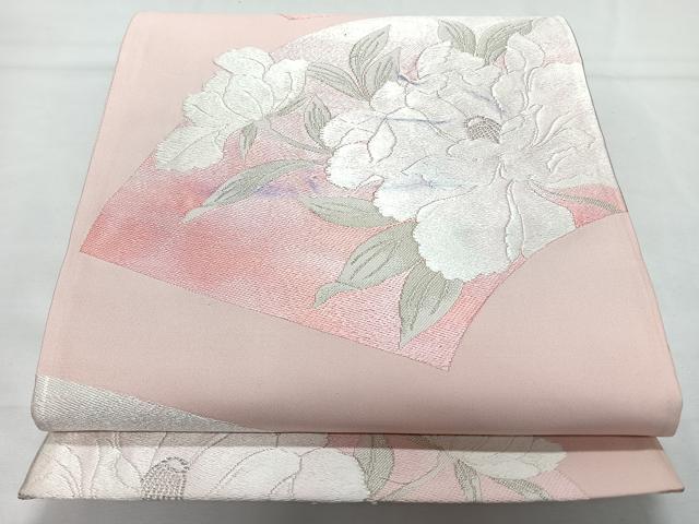 平和屋着物◎六通柄袋帯 唐織 地紙舞花文 銀糸 正絹 逸品 CABL1752nb