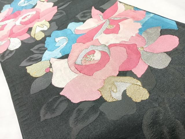 平和屋着物◎六通柄袋帯 唐織 舞花文 黒地 金銀糸 正絹 逸品 CABL1754nb