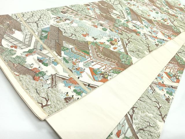 平和屋着物◎六通柄袋帯 人物風景文 金糸 正絹 逸品 CABL1763nb