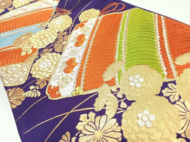 平和屋着物◎六通柄袋帯 唐織 草花文 金糸 正絹 逸品 CABL1772nb