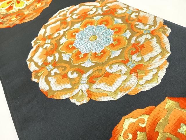 平和屋着物◎六通柄袋帯 正倉院花文 黒地 金銀糸 正絹 逸品 CABL1790nb
