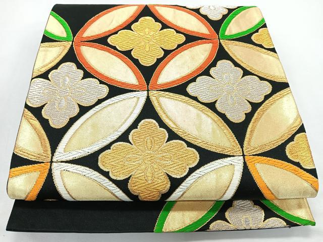 平和屋着物◎六通柄袋帯 唐織 七宝花文 黒地 金銀糸 正絹 逸品 CABL1805nb