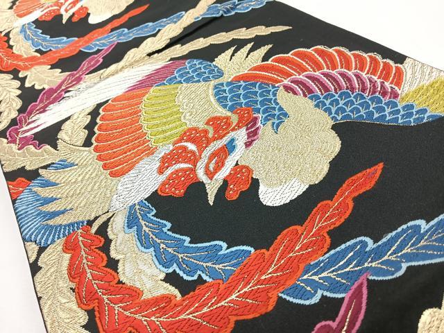 平和屋着物◎六通柄袋帯 唐織 鳳凰 黒地 金銀糸 正絹 逸品 CABL1808nb