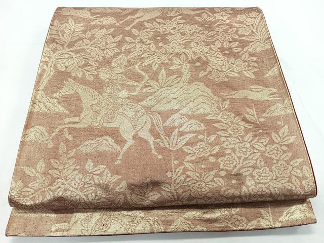 平和屋着物◎六通柄袋帯 狩猟草花文 金糸 正絹 逸品 CABL1809nb