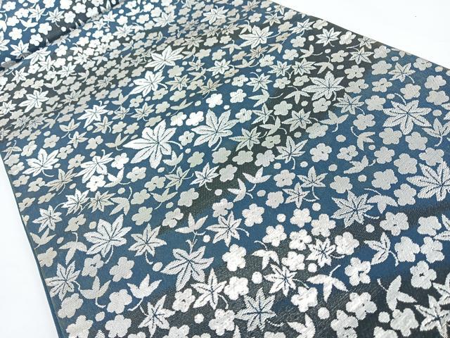 平和屋着物◎六通柄袋帯 草花文 銀糸 正絹 逸品 CABL1819nb