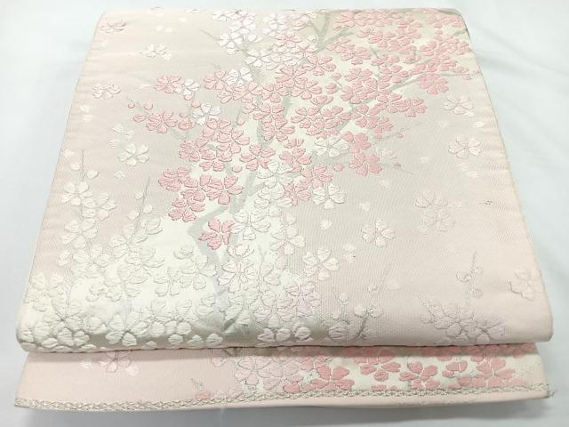平和屋着物◎六通柄袋帯 唐織 舞桜文 銀糸 正絹 逸品 CABL1822nb