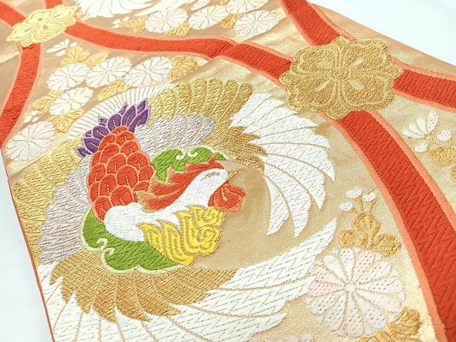 平和屋着物◎六通柄袋帯 唐織 立涌草花鳳凰文 金銀糸 正絹 逸品 CABL1826nb