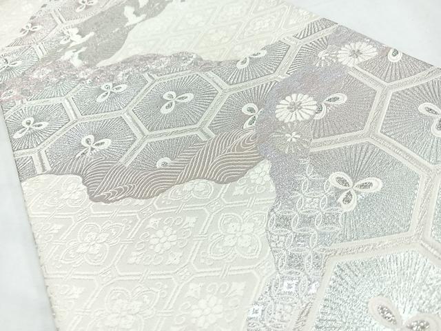 平和屋着物◎六通柄袋帯 唐織 道長亀甲花文 銀糸 正絹 逸品 CABL1844nb