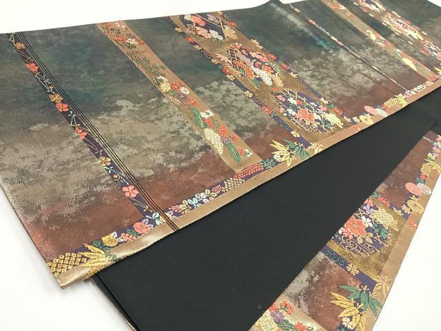 平和屋着物◎六通柄袋帯 唐織 花唐草文 松竹梅 金銀糸 正絹 逸品 CABL1847nb