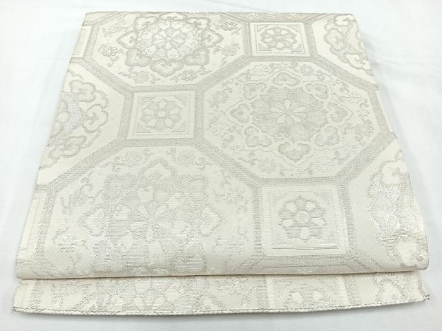 平和屋着物◎六通柄袋帯 名物裂類錦文 銀糸 正絹 逸品 CABL1849nb