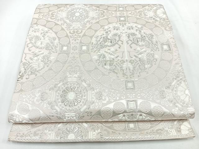 平和屋着物◎両面 全通柄 本袋帯 狩猟丸文 銀糸 正絹 逸品 CABL1862nb
