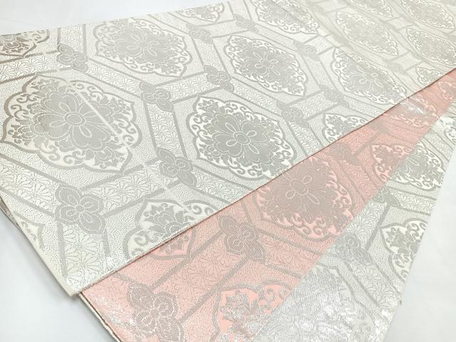 平和屋着物◎両面 全通柄袋帯 亀甲更紗花文 銀糸 正絹 逸品 CABL1863nb
