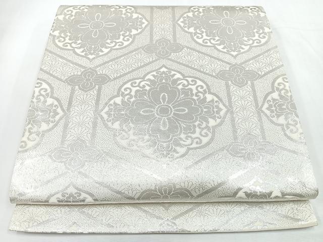 平和屋着物◎両面 全通柄袋帯 亀甲更紗花文 銀糸 正絹 逸品 CABL1863nb