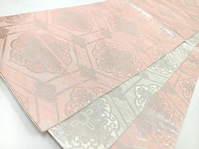 平和屋着物◎両面 全通柄袋帯 亀甲更紗花文 銀糸 正絹 逸品 CABL1863nb