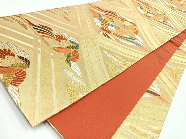 平和屋着物◎六通柄袋帯 唐織 向かい鳳凰文 金糸 正絹 逸品 CABL1870nb