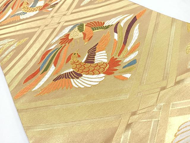 平和屋着物◎六通柄袋帯 唐織 向かい鳳凰文 金糸 正絹 逸品 CABL1870nb