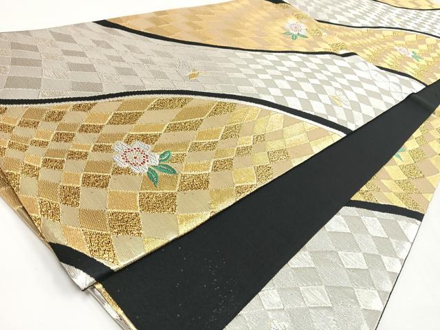 平和屋着物◎六通柄袋帯 舞桜 黒地 金銀糸 正絹 逸品 CABL1885nb