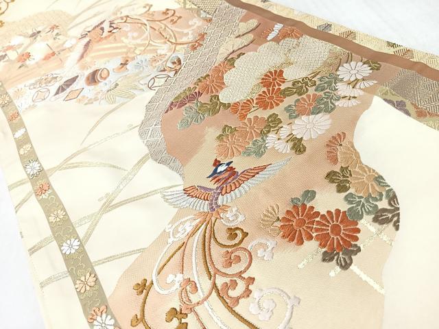 平和屋着物◎六通柄袋帯 唐織 瑞鳥裂賓文 金糸 正絹 逸品 CABL1887nb