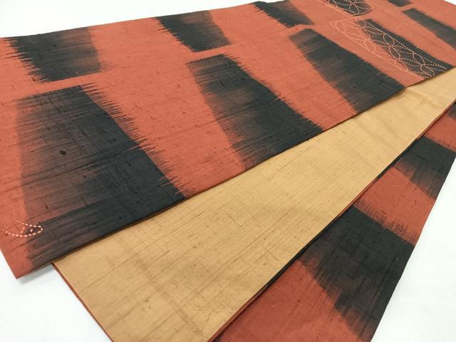 平和屋着物◎太鼓柄袋帯 紬地 刺し子 七宝柄 正絹 逸品 CABL1890nb