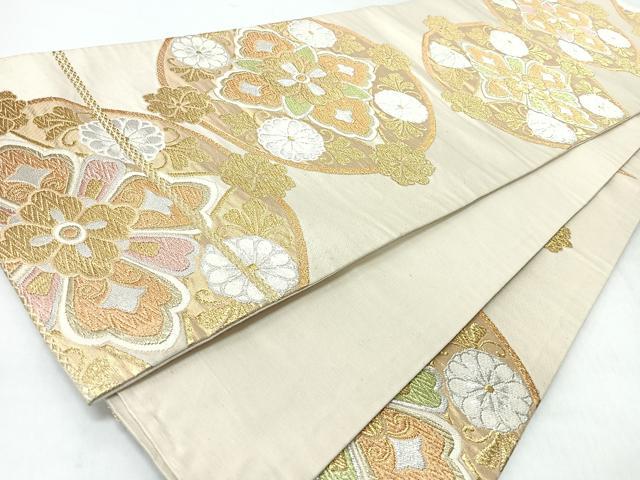平和屋着物◎六通柄袋帯 更紗花丸文 金銀糸 正絹 逸品 CABL1897nb