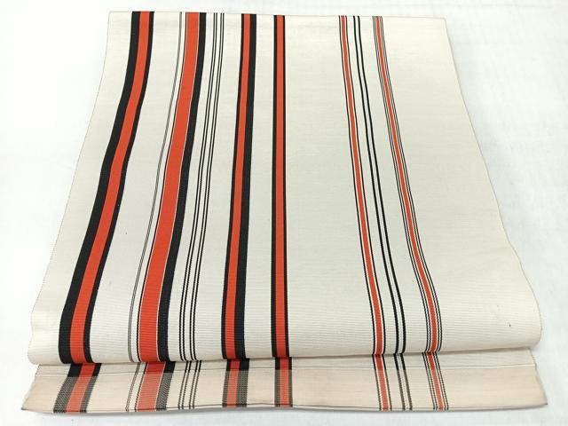 平和屋着物◎本場筑前博多織 八寸名古屋帯 縞 一重帯 証紙付き 正絹 逸品 未使用 CABL1908nb