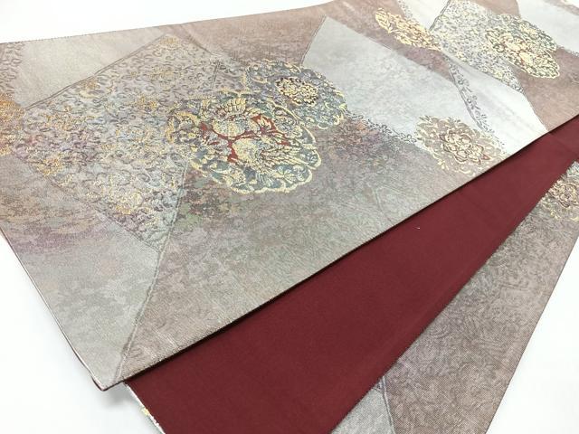 平和屋着物◎六通柄袋帯 瑞錦 向かい鳥更紗花文 金銀糸 正絹 逸品 CABL1910nb