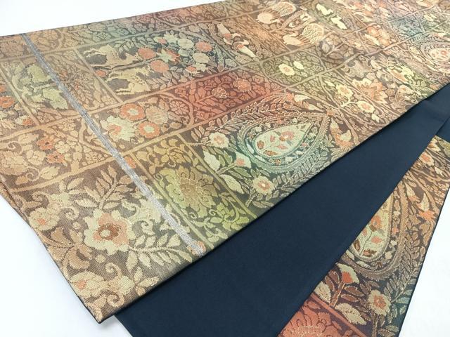 平和屋着物◎六通柄袋帯 向かい動物花唐草文 金糸 正絹 逸品 CABL1914nb