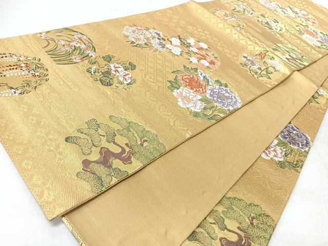 平和屋着物◎六通柄袋帯 唐織 吉祥草花丸文 金糸 正絹 逸品 CABL1919nb
