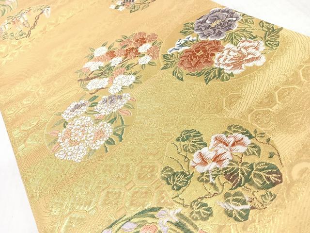 平和屋着物◎六通柄袋帯 唐織 吉祥草花丸文 金糸 正絹 逸品 CABL1919nb