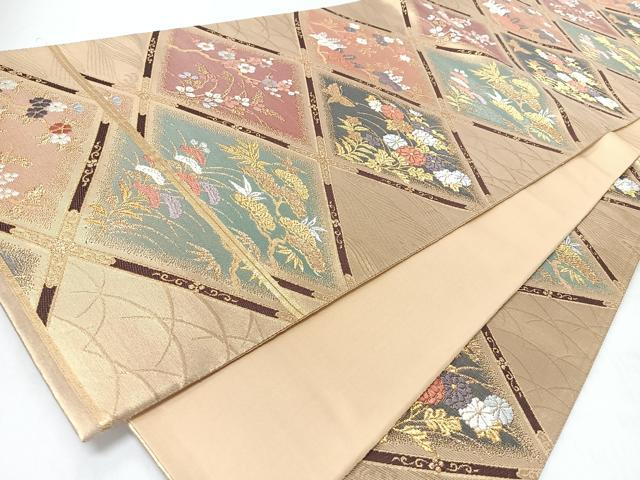 平和屋着物◎六通柄袋帯 唐織 芝草流水華蝶文 松竹梅 金銀糸 正絹 逸品 CABL1936nb