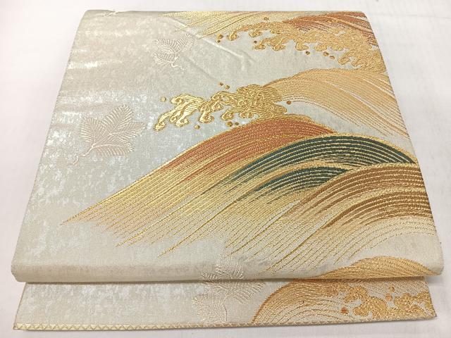 平和屋着物◎全通柄袋帯 青海波紋 金銀糸 正絹 逸品 CABL1937nb