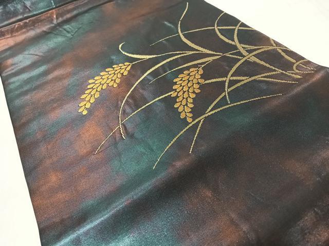 平和屋着物◎九寸名古屋帯 稲穂 金糸 正絹 逸品 CABL1951nb
