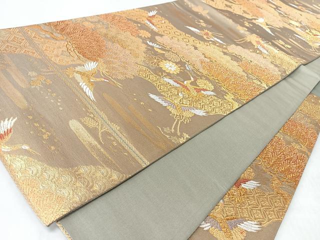 平和屋着物◎六通柄袋帯 飛鶴草花文 松 金糸 正絹 逸品 CABL1965nb