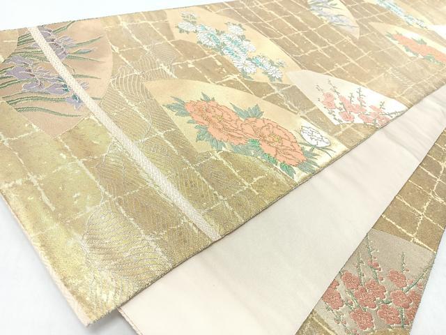 平和屋着物◎西陣 服部織物謹製 六通柄袋帯 こはく錦 手工芸 流水地紙草花文 金銀糸 正絹 逸品 CABL1966nb