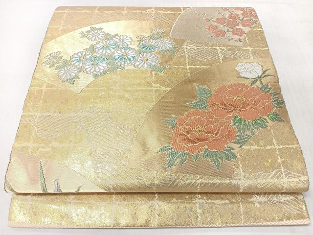 平和屋着物◎西陣 服部織物謹製 六通柄袋帯 こはく錦 手工芸 流水地紙草花文 金銀糸 正絹 逸品 CABL1966nb