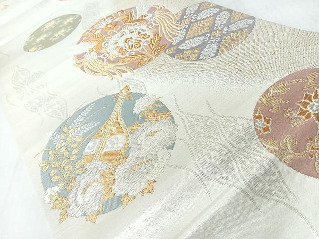 平和屋着物◎六通柄袋帯 立波向かい鳥花唐草文 金銀糸 正絹 逸品 未使用 CABL1969nb