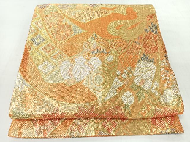 平和屋着物◎佐賀錦 六通柄袋帯 束ね熨斗草花文 金糸 正絹 逸品 CABL1970nb
