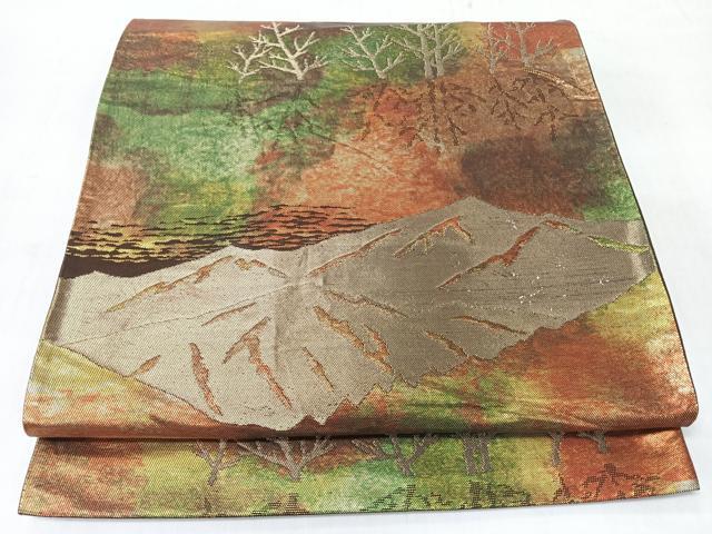 平和屋着物◎六通柄袋帯 遠山風景文 金糸 正絹 逸品 CABL1971nb