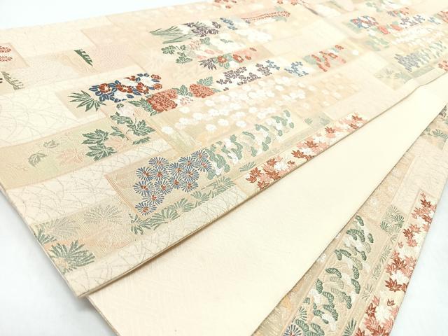 平和屋着物◎六通柄袋帯 唐織 短冊草花文 金糸 正絹 逸品 CABL1972nb