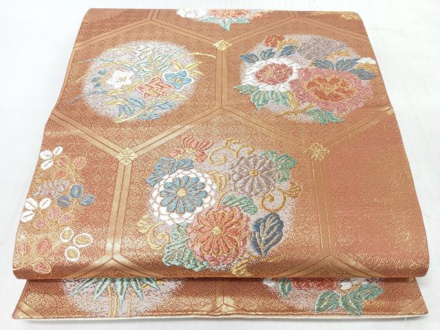 平和屋着物◎佐賀錦 六通柄袋帯 唐織 亀甲花唐草文 金糸 正絹 逸品 CABL1977nb