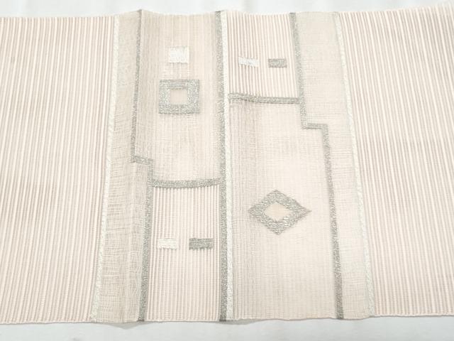 平和屋着物*夏物 八寸名古屋帯 絽綴れ 幾何学文様 銀糸 正絹 逸品 CABL2003fb