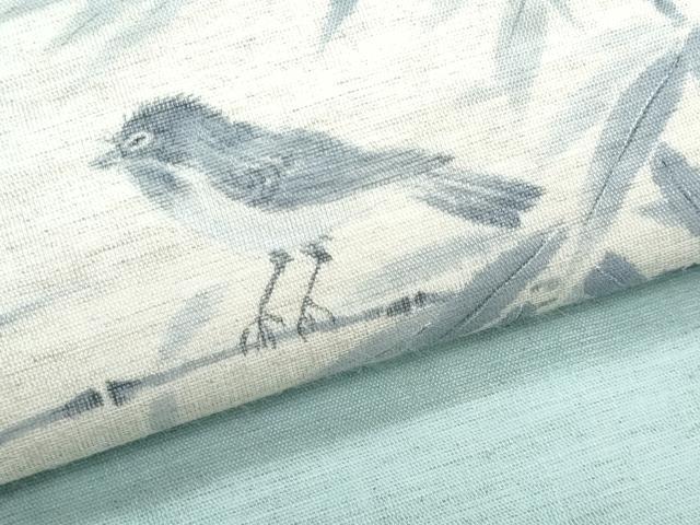 平和屋着物*夏物 九寸名古屋帯 手描き 笹竹鳥文 麻 逸品 CABL2016fb